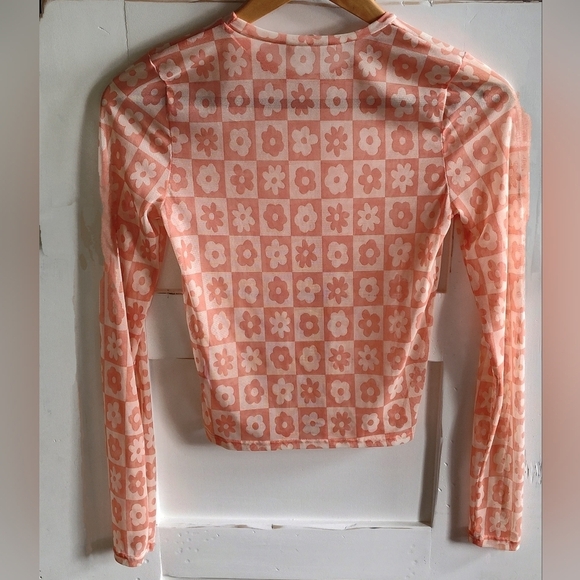 Altar'd state Women's Floral Peach Long Sleeve Stretchy Sheer Top | Small - Picture 2 of 5